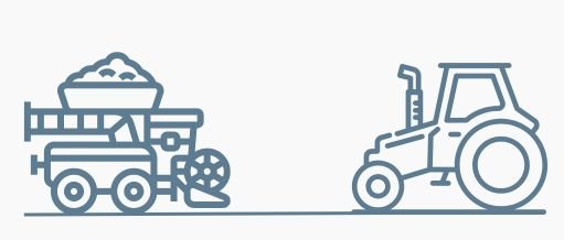 Ícones de colheitadeira e trator representando Consórcio para agronegócio com tratores, colheitadeiras e drone agrícola