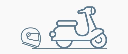 Ilustração representando consórcio de moto com capacete e scooter ao lado