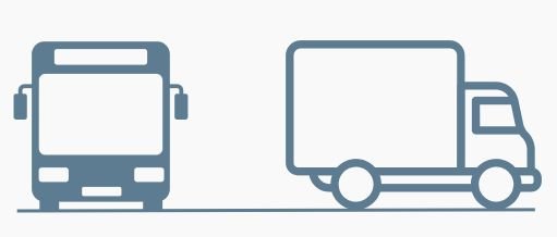 Ícones de caminhão de carga e ônibus representando consórcio de veículos pesados