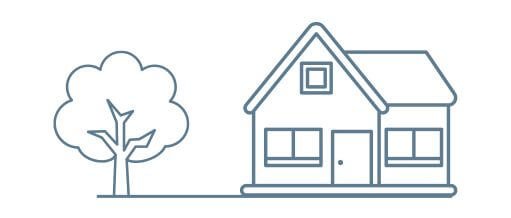 Casa com árvore representando consórcio imobiliário